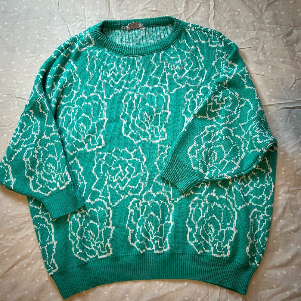 80's Vintage Rose Print Sweater